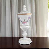 Vintage Westmoreland Roses and Bows Footed Urn with Lid, 12.5" Height, Porcelain Decorative Urn, Elegant Home Decor, Gift for Collector