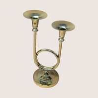 1980s Gold Tone Horn Taper Candle Holder