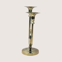1980s Gold Tone Horn Taper Candle Holder