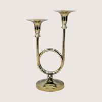 1980s Gold Tone Horn Taper Candle Holder
