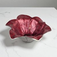 Vintage Julia Knight Flower Bowl, Mother of Pearl Enamel, Sand Cast Aluminum, Signed, Decorative Bowl, Collectible Art Bowl