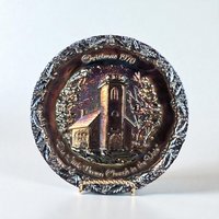 1970 Fenton Glass Christmas Plate, The Little Brown Church in the Vale, Vintage Holiday Decor, Collectible Glass Plate, Winter Scene
