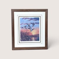 1980s Rhynard Klingbeil Mallards at Sunset Framed Signed Numbered Print