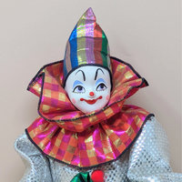 1980s Porcelain Head Posable Colorful Clown Doll