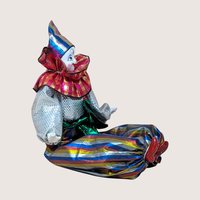 1980s Porcelain Head Posable Colorful Clown Doll