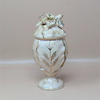 1960s Ceramic Iridescent Pink Bird Compote Jar