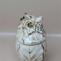 1960s Ceramic Iridescent Pink Bird Compote Jar