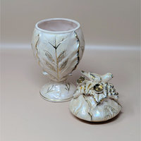 1960s Ceramic Iridescent Pink Bird Compote Jar