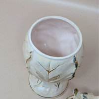 1960s Ceramic Iridescent Pink Bird Compote Jar