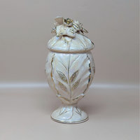 1960s Ceramic Iridescent Pink Bird Compote Jar