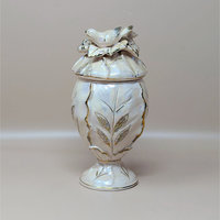 1960s Ceramic Iridescent Pink Bird Compote Jar