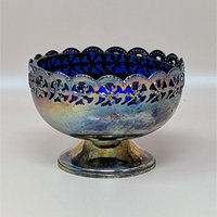 1950s English Celtic Silverplated Cobalt Blue Glass Cream Sugar Set