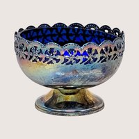 1950s English Celtic Silverplated Cobalt Blue Glass Cream Sugar Set