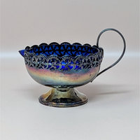 1950s English Celtic Silverplated Cobalt Blue Glass Cream Sugar Set