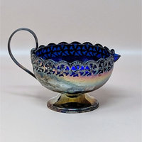 1950s English Celtic Silverplated Cobalt Blue Glass Cream Sugar Set