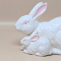 1960s Rosenthal Netter Ceramic Mother and Baby Bunny Figurine