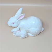 1960s Rosenthal Netter Ceramic Mother and Baby Bunny Figurine