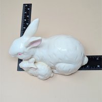 1960s Rosenthal Netter Ceramic Mother and Baby Bunny Figurine