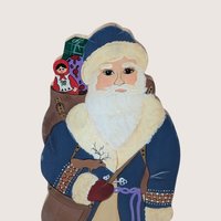 1990s Hand Painted Wooden Santa Claus Folk Art Standee Figure
