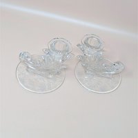 1940s Fostoria Navarre Baroque Cornucopia Candlestick Holders Pair