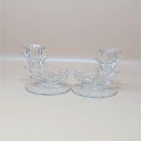1940s Fostoria Navarre Baroque Cornucopia Candlestick Holders Pair