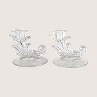 1940s Fostoria Navarre Baroque Cornucopia Candlestick Holders Pair