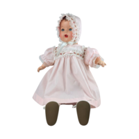 Vintage Baby Doll in Pink Dress and Bonnet, Large Vintage Doll with Moving Eyes and Sound