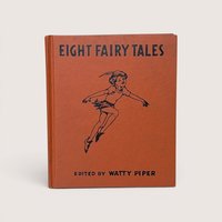 A vintage orange cloth hardcover book with a black illustration of Peter Pan leaping on the front cover