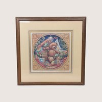 Framed Randal Spangler fantasy art print titled Best Friends featuring a teddy bear and little draglings dragons.