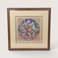 Framed Randal Spangler fantasy art print titled Best Friends featuring a teddy bear and little draglings dragons.