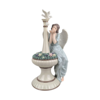 2002 Grandeur Noel Porcelain Angel with Dove & Fountain Figurine 13.5" Boxed, Christmas Serenity Decor, Inspirational Gift