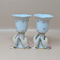 Vintage Ceramic Hands Holding Cup Candle Holder Pair