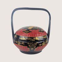 Vintage Chinese Hand Painted Bamboo Wedding Basket