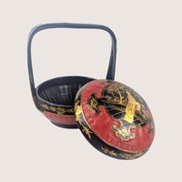 Vintage Chinese Hand Painted Bamboo Wedding Basket