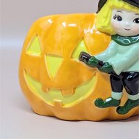 Vintage Halloween Witch Riding Pumpkin Planter
