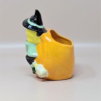 Vintage Halloween Witch Riding Pumpkin Planter