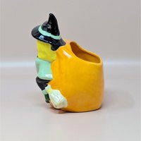 Vintage Halloween Witch Riding Pumpkin Planter