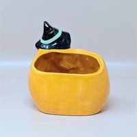 Vintage Halloween Witch Riding Pumpkin Planter