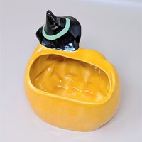 Vintage Halloween Witch Riding Pumpkin Planter
