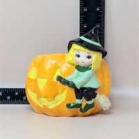 Vintage Halloween Witch Riding Pumpkin Planter