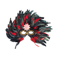 Vintage Feather Mardi Gras Mask, Black and Red Masquerade Ball Mask, Carnival Costume, New Orleans Style Wall Art, Halloween Party