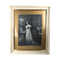 Ullman Mfg Co 1898 Print "Watching and Waiting" Framed Victorian Wall Art, Woman Gazing at Moon, Gilded Age Edwardian Home Decor