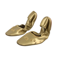 Vintage 1960s Gold Leather Flats Size 8.5, Beaded Metallic Slip On Shoes, Mod Era Foldable Travel Slipper, Womens Evening Shoe