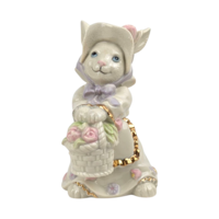 Lenox Easter Blossoms Rabbit Figurine, Vintage 2003 Bunny with Basket, Ivory Porcelain Spring Decor, Collectible Easter Bunny with Gold Trim