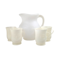 Vintage Kool-Aid Man Pitcher Set, 4 Matching Mugs, Wacky White Plastic Drinkware, 1980s Kitchen Nostalgia