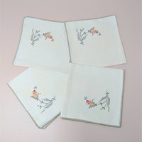 Vintage Bucilla 8 Piece Floral Cross Stitch Table Linen Set