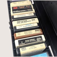 1976 Service Plastic Faux Woodgrain 8 Track Carrying Case with Tapes