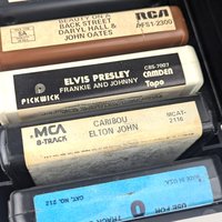 1976 Service Plastic Faux Woodgrain 8 Track Carrying Case with Tapes