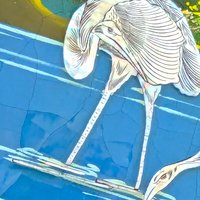 Vintage Asian Lacquer Mother of Pearl Inlay Crane Bird Wall Panel