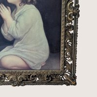 Vintage Heavy Brass Framed The Infant Samuel Sir Joshua Reynolds Bubble Glass Print